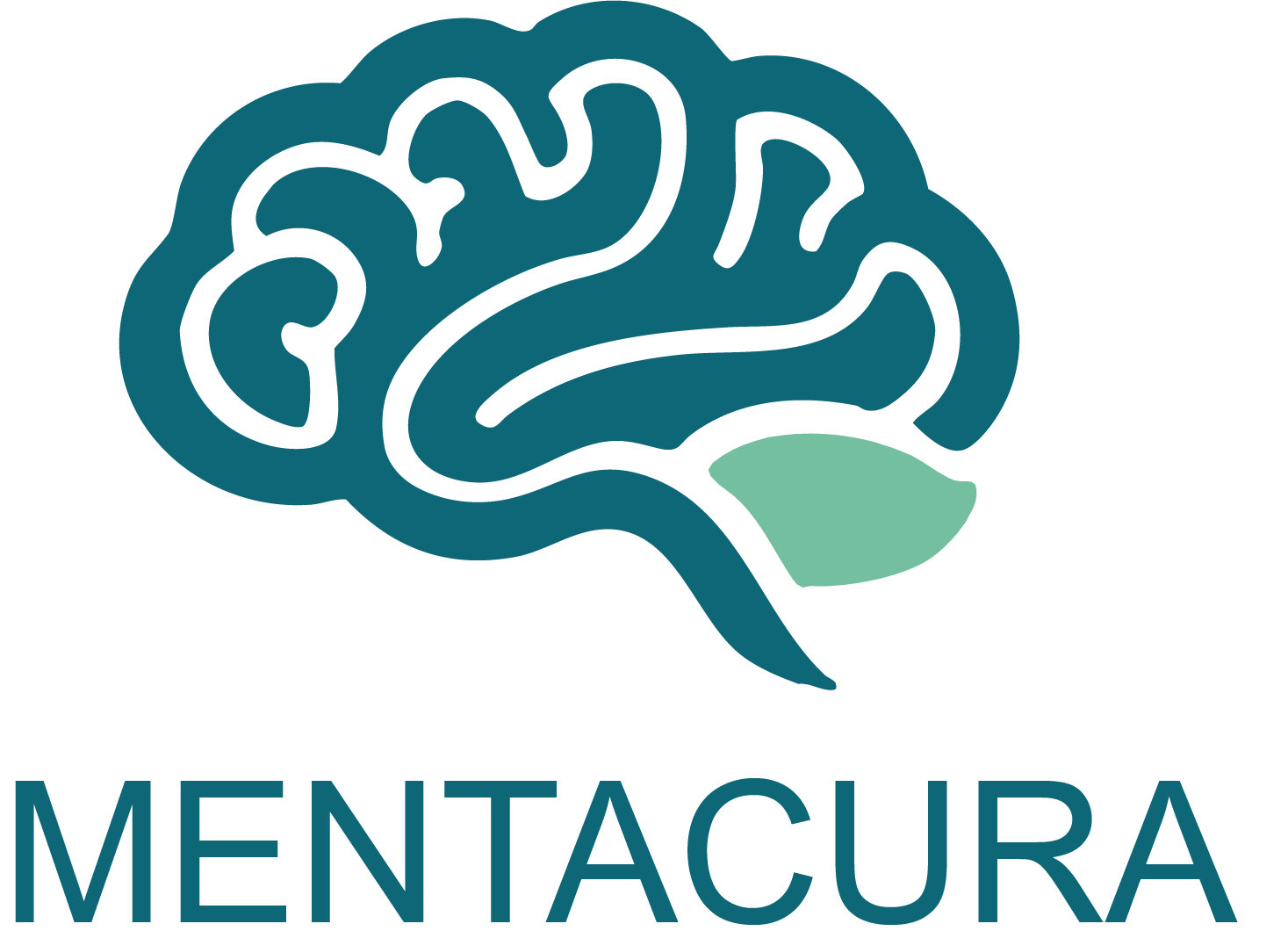 MENTACURA Logo mit stilisiertem Gehirn in dunkelblau und grün, darunter die Wortmarke Mentacura – Markenlogo für Mentacura
